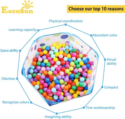 Miniatura 3 de Alberca para bolas EocuSun grande para niños, tienda para bolas para niños y niñas, de interior y exterior, corral de juegos para bebés con bolsa