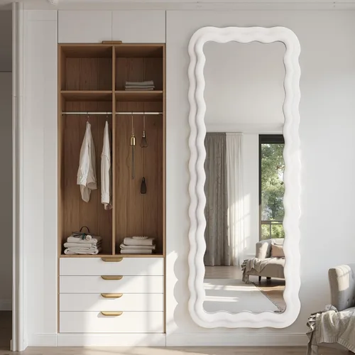 Miniatura 7 de Anpark Espejo de longitud completa de 63 x 24 pulgadas, rectangular, ondulado, de cuerpo completo, para montar en la pared, con soporte, marco