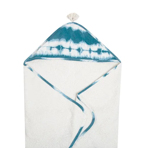 Miniatura 5 de Crane Baby Toalla, Toalla con capucha para niños y niñas, teñido anudado crema y azul, 30 pulgadas de ancho x 30 pulgadas de alto