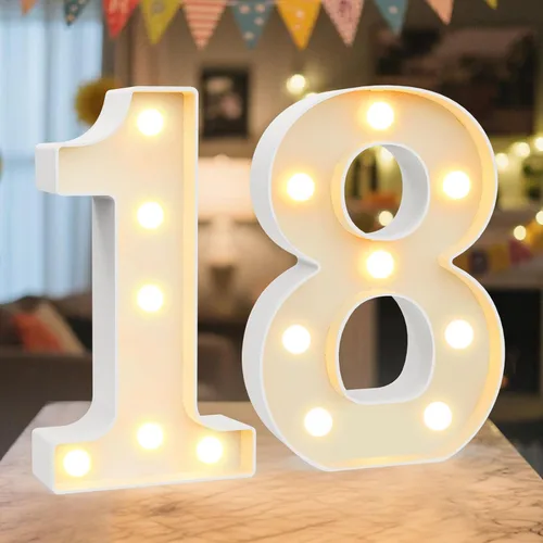 Miniatura 41 de Letrero de números con luz LED de marquesina, letrero de números de cumpleaños iluminado para decoración de fiesta de cumpleaños, pared de bar