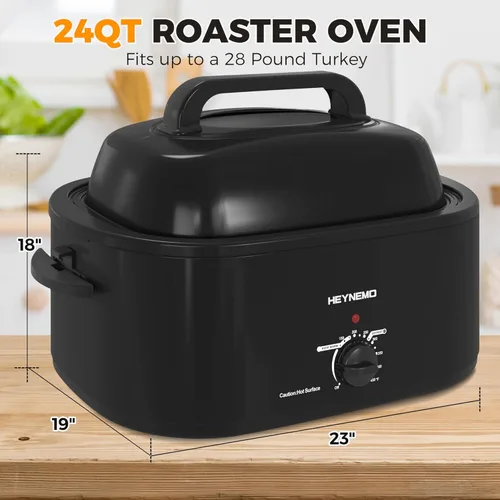 Miniatura 6 de HEYNEMO Horno Tostador 24Qt, Horno Eléctrico para Pavo de 1450W con Buffet, Tapa de Autohilvanado, Asas de Tacto Frío, Bandeja y Parrilla Plateado