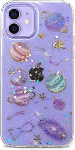 Miniatura 36 de Abbery - Funda diseñada para iPhone 12/12 Pro con purpurina, transparente y linda con diseño de mariposa, correa para la muñeca, brillante