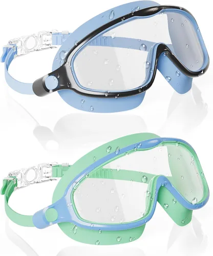 Miniatura 8 de Aegend Gafas de natación para niños y jóvenes de 3 a 14 años – Paquete de 2 gafas de visión clara antivaho anti-UV para natación Aqua y chapado