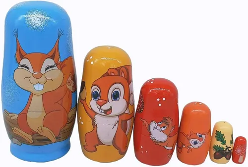 Miniatura 2 de Konrisa 6 piezas de muñecas de anidación de ardilla para niños, muñecas rusas de anidación Matryoshka, figura de madera, juguetes apilables
