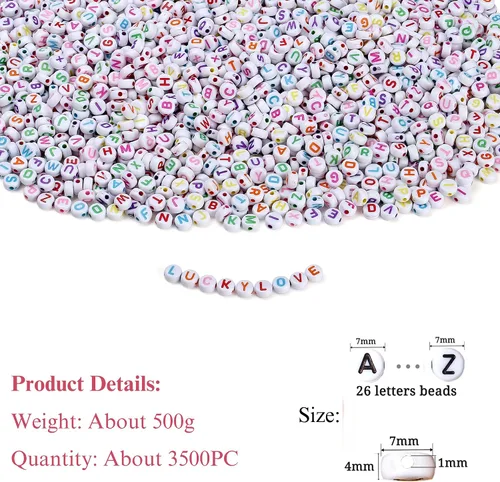Miniatura 2 de XIANNVXI 3500 cuentas de letras blancas para pulseras, cuentas acrílicas coloridas para hacer joyas (cuentas blancas y mixtas)