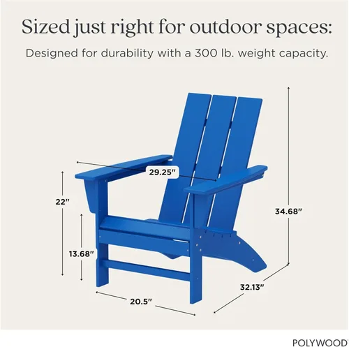 Miniatura 3 de Silla moderna tipo Adirondack AD420PB de Polywood, Azul Pacífico, construcción duradera de polietileno de alta densidad, fácil montaje, impermeable