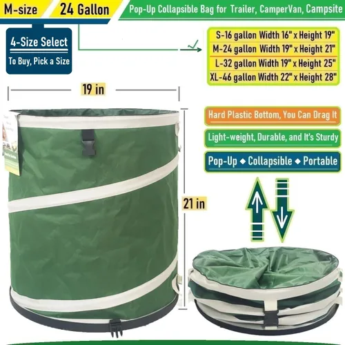 Miniatura 5 de Bote de basura plegable de 24 galones (19 x 21 pulgadas), bolsa de jardín con parte inferior de carcasa dura, contenedor de reciclaje emergente