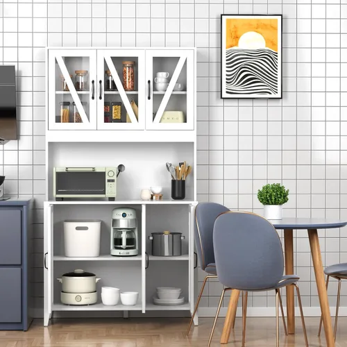 Miniatura 2 de VOWNER Armario de almacenamiento de despensa de cocina, armarios de cocina altos con 6 puertas, armario de almacenamiento independiente con estantes