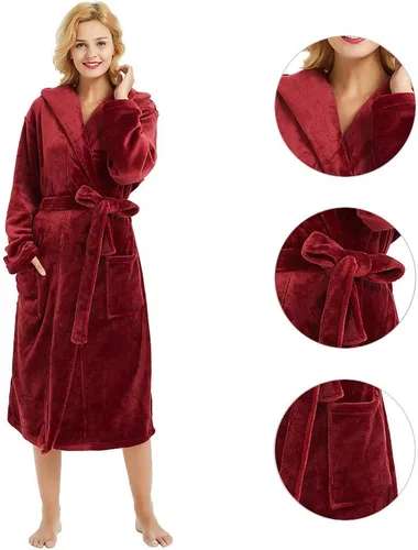 Miniatura 24 de HEARTNICE Bata de forro polar con capucha para mujer, bata de baño suave para mujer, bonito abrigo largo para casa