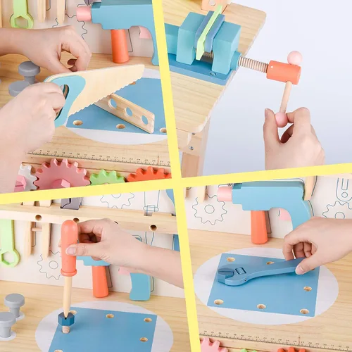 Miniatura 2 de Banco de herramientas para niños, banco de trabajo de juguete, banco de herramientas de madera, taller banco de trabajo con juego de herramientas
