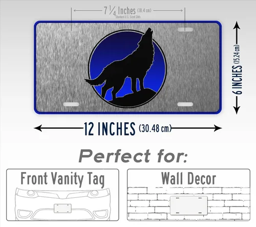 Miniatura 2 de Placa de matrícula de lobo coyote aullando placa de aluminio Lobo azul etiqueta automática