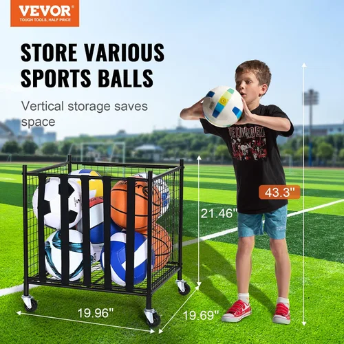 Miniatura 2 de VEVOR Rolling Sports Ball Storage Cart, Lockable Basketball Cage with Double Lids, Sport Equipment Holder Organizer for Indoor Outdoor, Steel