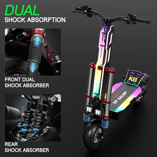 Miniatura 6 de Electric Scooter Adult K8 6000w Dual Motor, Max Speed 50MPH Range 70 Miles, 12 Inch Street Tires Commuter Dual Suspension E-Scooter with Seat and