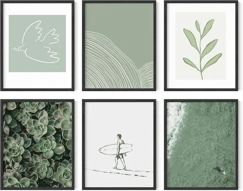 Miniatura 59 de HAUS AND HUES Arte abstracto para pared, juego de 6 arte moderno japonés para pared, decoración de pared estética, póster de mariposa y luna, obra