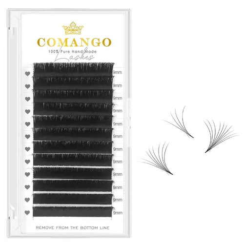 Miniatura 30 de CoMango Easy Fan - Extensiones de pestañas rizadas C/D de 0.05/0.003 in, pestañas de volumen que florecen automáticamente, color negro mate 2D-20D