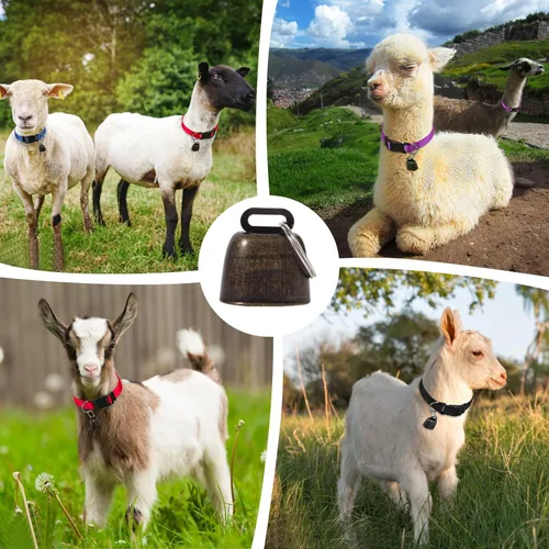 Miniatura 7 de Juego de 4 collares de cabra con campana, collar de nailon ajustable y campanas de cobre para pastoreo, animales de granja, antipérdida