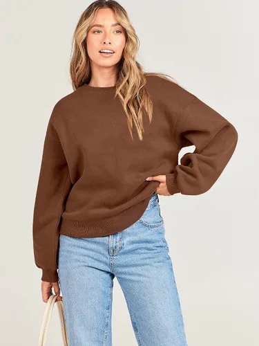 Miniatura 8 de ANRABESS Sudadera de manga larga para mujer, casual, cuello redondo, ajuste holgado, sudadera con capucha de forro polar para otoño