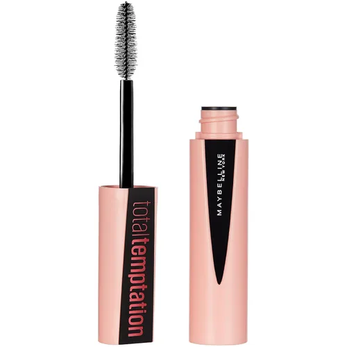 Máscara de pestañas lavable de Maybelline Total Temptation. Negro más negro. 0.27 oz oz., lavable