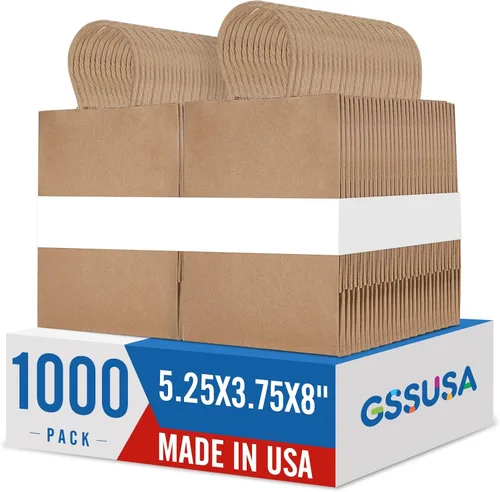 Miniatura 20 de GSSUSA Bolsas de regalo negras de 5.25 x 3.75 x 8 pulgadas, 100 unidades, bolsa para el día de San Valentín, bolsas de papel negro con asas a