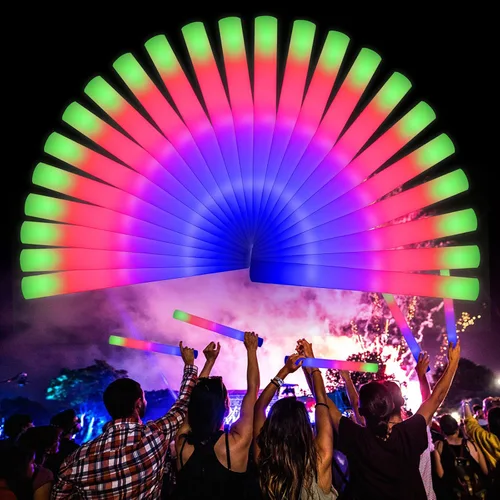LifBetter 58 Piezas Varillas de Espuma Brillantes a Granel, Varillas de Brillo LED con 3 Modos de Parpadeo Colorido, Batería de Larga Duración que