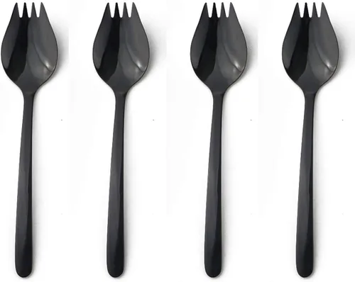 Miniatura 2 de 4 tenedores negros para uso doméstico, campamento, viajes, senderismo, cuchara de acero inoxidable 18/10, cuchara de postre de fideos, juego