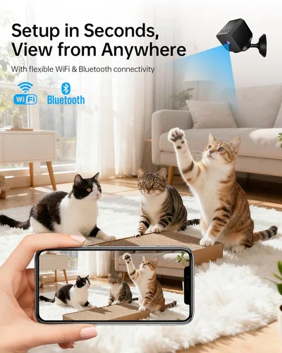 Miniatura 3 de Mini cámara inalámbrica - Cámara de niñera WiFi de 1080p con visión nocturna, zonas de movimiento personalizadas, fácil configuración Bluetooth