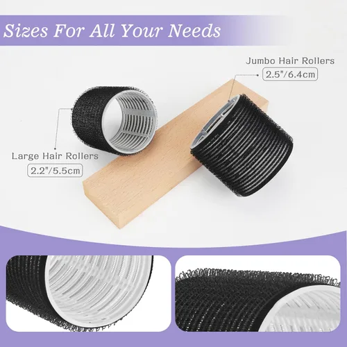 Miniatura 3 de 6 rodillos de pelo jumbo de 2.520 in y 6 rodillos grandes de 2.165 in, rodillos grandes para cabello largo, mujeres con 12 pinzas para el cabello