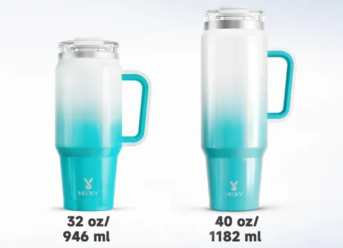 Miniatura 8 de Meoky Vaso de 40 onzas con asa y pajita, vaso aislado con tapa y popote, taza de viaje de acero inoxidable, mantiene el frío durante 34 horas, 100%