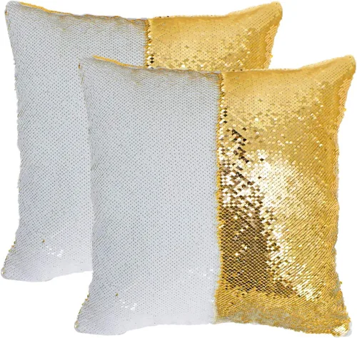 Miniatura 18 de JYFLZQ - Fundas de almohada de lentejuelas sublimadas en blanco 40.6 x 40.6 cm - Juego de 2 fundas reversibles con lentejuelas para almohadas
