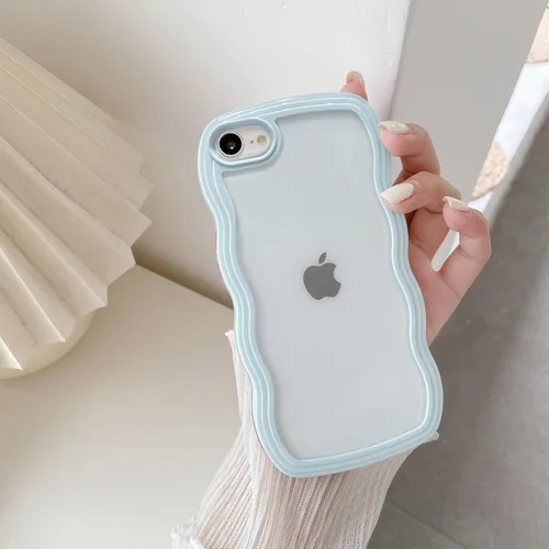 Miniatura 61 de QLTYPRI Funda compatible con iPhone 7/8/SE, bonita funda transparente con marco ondulado rizado para niñas y mujeres, funda protectora de TPU