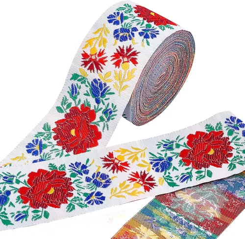 PH PandaHall Cinta de jacquard de 2 pulgadas, 10 yardas, con ribete floral y flecos bordados, cinta mexicana bordada para ropa bohemia, cuello de