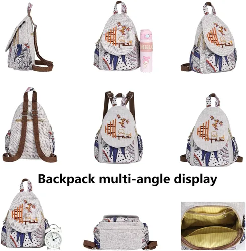 Miniatura 167 de HUANGGUOSHU Mochila de algodón tejida de algodón bohemio con bordado de lona estilo bohemio con múltiples bolsillos retro linda mochila cartera