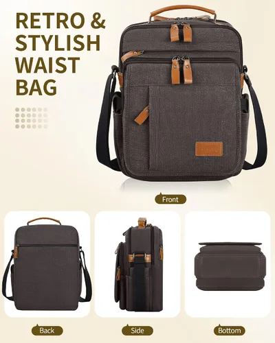 Miniatura 7 de ESTARER 13-13.3 Bolsa de portátil para hombres, bolsa de mensajero vertical para Mac neo/air/pro de 13-13.6 '' bolsa de hombro lona resistente al