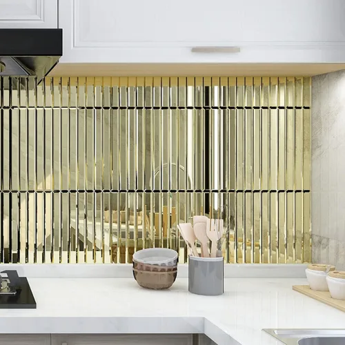 Miniatura 4 de Lovdeco - Tiras de espejo dorado para pegar y despegar para salpicadero de cocina y pared de baño, 30,5 x 30,5 cm, 5 piezas, 0,46 m².