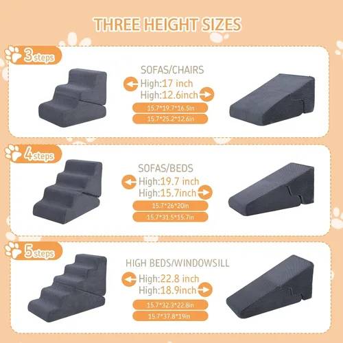 Miniatura 4 de Rampa para perros para cama, escaleras para perros de 16.5 pulgadas de alto para cama alta, escalones para mascotas 2 en 1 para perros pequeños, Gris