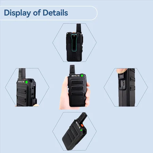 Miniatura 7 de Retevis RT19 Walkie Talkies con auricular, mini radio bidireccional recargable, 0.7 pulgadas de grosor, clip de metal, para adultos, restaurante