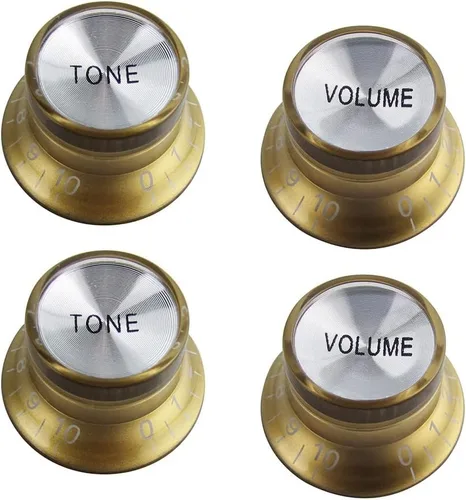 Miniatura 7 de FLEOR 18 splines 2T2V Juego de perillas de control de velocidad de plástico ámbar sombrero estilo perilla Fit LP SG Guitar Asia Import Guitar Bass