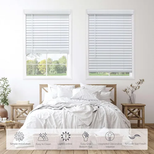 Miniatura 2 de Linen Avenue Persiana de madera sintética inalámbrica personalizable color blanco de 42 a 47 pulgadas de ancho x 60 pulgadas de alto, montaje