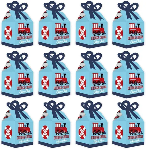 Miniatura 4 de Big Dot of Happiness Cajas de regalo cuadradas para fiestas de ferrocarril, para fiestas de cumpleaños o baby shower, juego de 12
