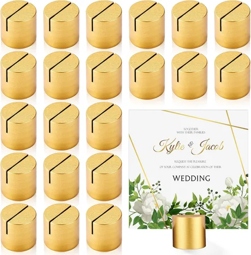 Miniatura 12 de Affrolling 12 soportes dorados para tarjetas de lugar, de madera, para números, mini soporte de mesa cilíndrica a granel para tarjetas