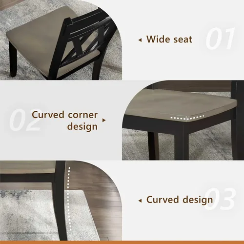 Miniatura 3 de Lexicon Silla de comedor de madera estilo granja, juego de 2, respaldo cruzado doble, sillas rústicas sin brazos, muebles de cocina y comedor, Negro