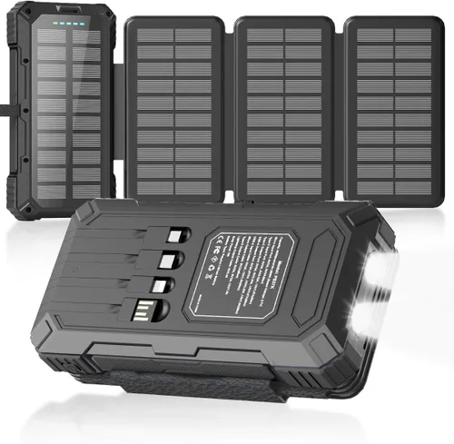 Cargador solar de 49800 mAh con 4 cables integrados y 4 paneles plegables, cargador de teléfono portátil rápido PD22.5W, batería externa con