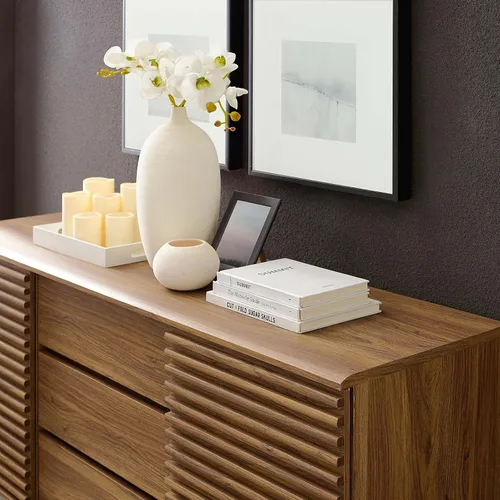 Miniatura 12 de Modway Render - Mueble moderno de mediados de siglo para mesa de bufé o TV de 160 cm, color nogal