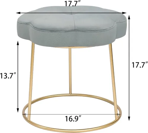 Miniatura 3 de Joveco Taburete otomano de terciopelo, reposapiés tapizado con patas de metal dorado, moderno asiento de mesa auxiliar pequeño para sala de estar