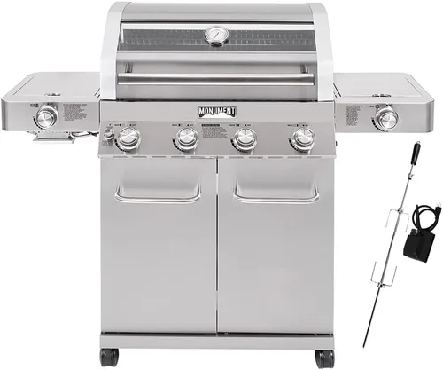 Miniatura 11 de Monument Grills Parrillas de gas propano de 4 quemadores más grandes de acero inoxidable con kit de asador (2 artículos)