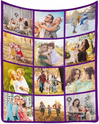 Miniatura 30 de Manta de Fotos Personalizada para Amigos BFF Navidad, Manta de Cama Personalizada con Collage de 9 Fotos para Mamá Papá Fotos Familiares Multi 02