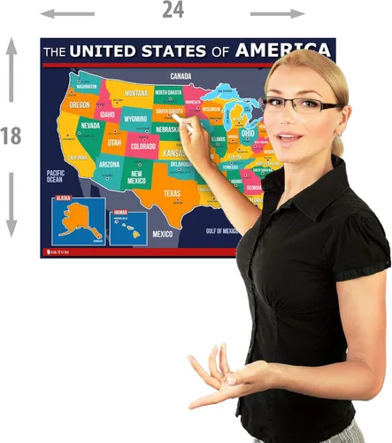 Miniatura 18 de Póster de mapa de Estados Unidos y del mundo 2 unidades para niños laminado azul (actualizado fijo V2.0) Young N Refined (18x24)