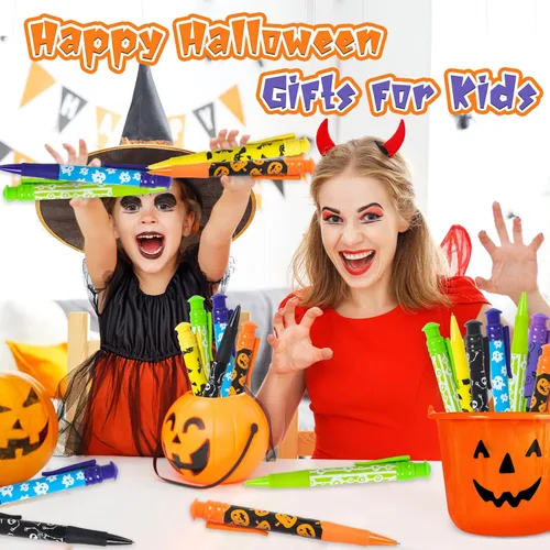 Miniatura 7 de Shemira Recuerdos de fiesta de Halloween para niños, 24 bolígrafos jumbo en 6 diseños temáticos surtidos de Halloween para truco o trato, relleno