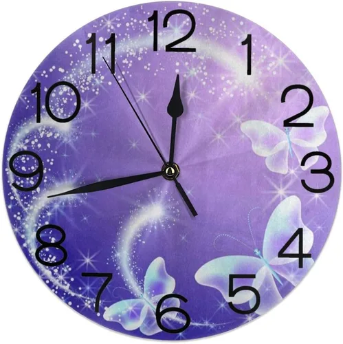Miniatura 22 de Reloj de pared redondo con diseño de mariposa, silencioso, sin tictac, funciona con pilas, relojes de escritorio silenciosos de cuarzo
