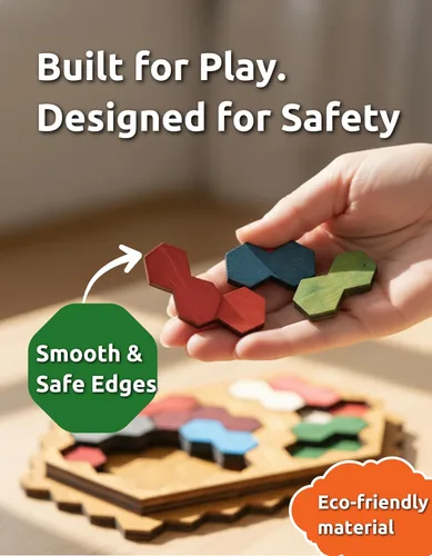 Miniatura 3 de Juego de rompecabezas hexagonal de madera para niños y adultos, juego de rompecabezas de bloques hexagonales hecho a mano con precisión, colorido